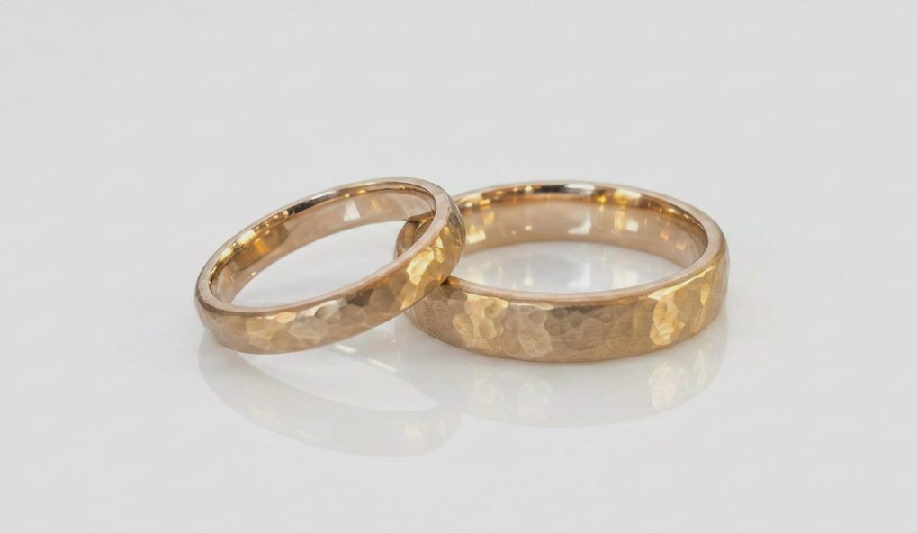 Gold wedding bands with hammer finish